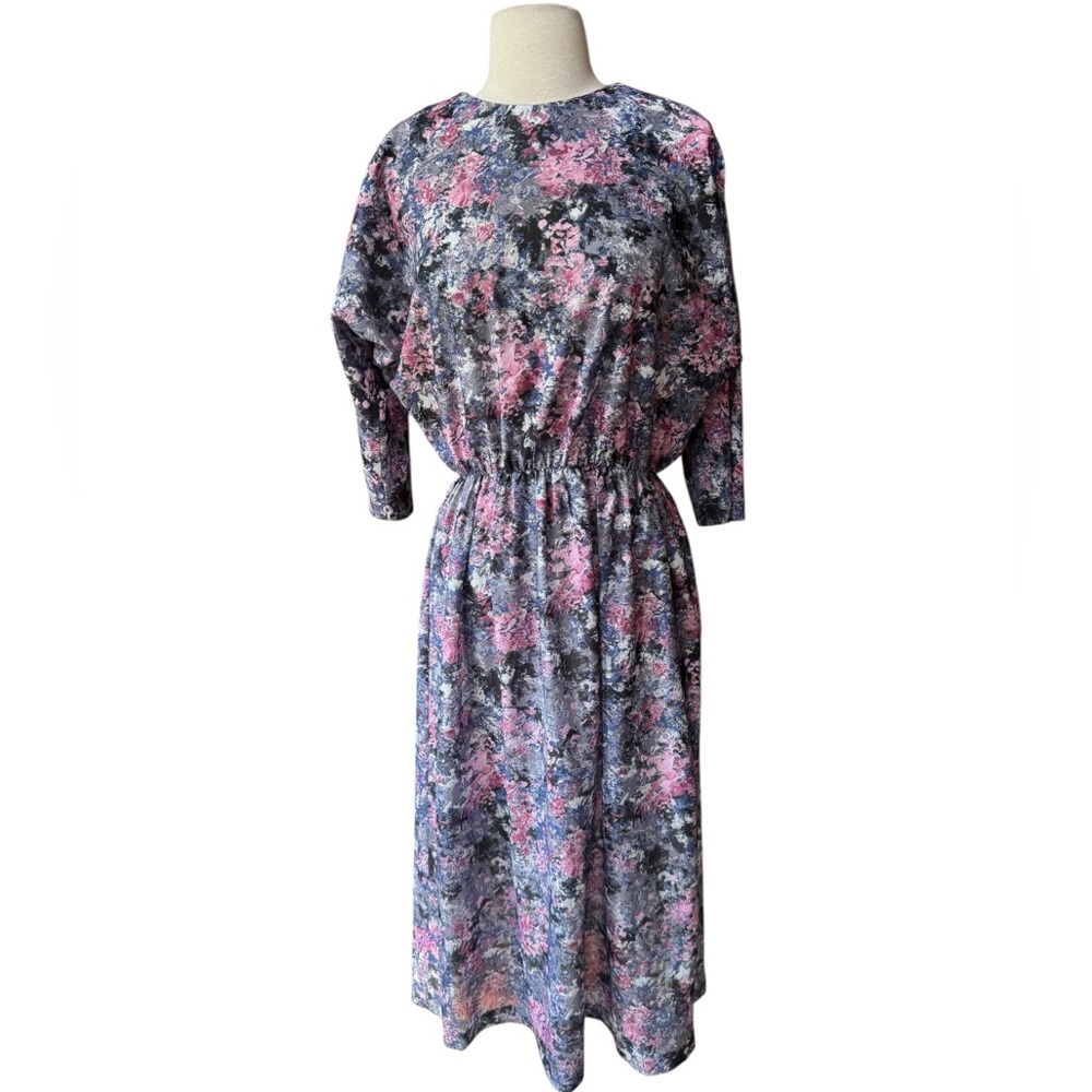 1980s California Looks, Made in USA, Floral, Dolman Sleeves, Poly, Semi-Sheer D